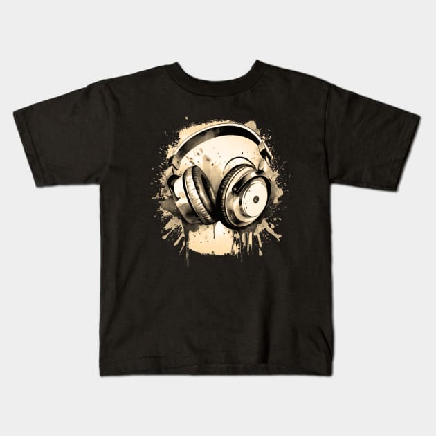 Headphones Kids T-Shirt by Warp9